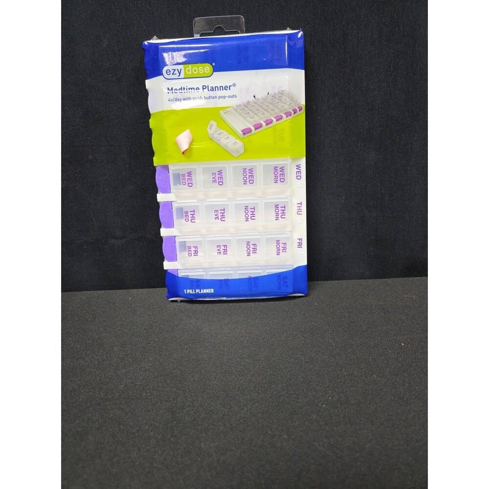 Ezy Dose Weekly Four Dose Medication Pill Vitamin Organizer Push Button Pop-Outs